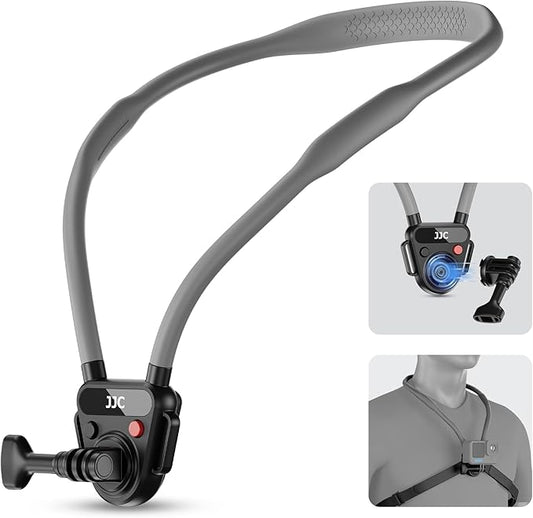 JJC Neck Mount for Action Camera, POV Neck Holder for Gopro 13/12/11, DJI OSMO Action 5 Pro/4, Insta360 X5/X4/Ace Pro, AKASO, Quick Release & Angles Adjustment for Content Creating Video Filming