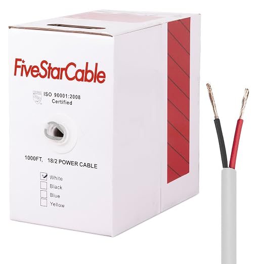 18-2 Gauge Low Voltage Stranded Cable Wire - 1000 ft, 18 AWG, PVC Jacket - for Security Systems, Alarm, Audio, Control, Intercom, and Speaker Applications (White, 18-2)