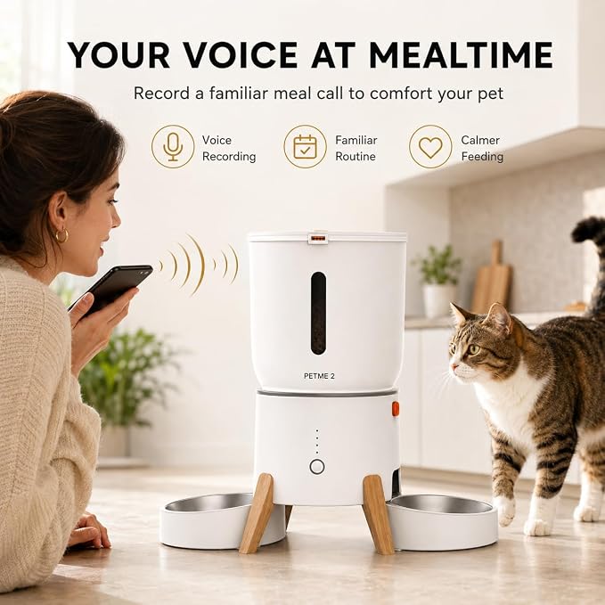 Automatic Cat Feeder 2-in-1 Dual Cat Food Dispenser, Cat Feeder Automatic & Timed Automatic Pet Feeder, Smart App Control with Voice Recording, 5L Large Capacity, for 2 Cats & Small Dogs