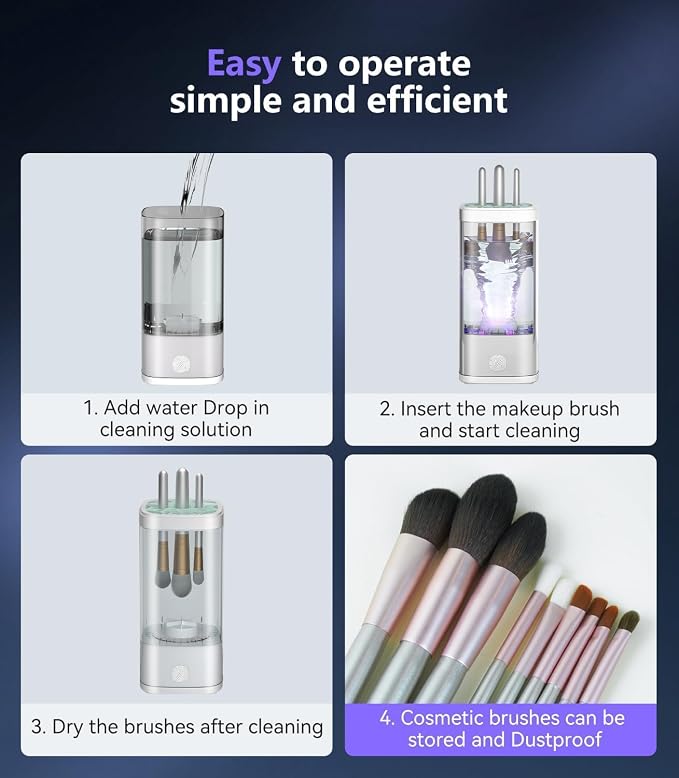 2026 Upgrade Makeup Brush Cleaner Machine【NO.1-12X Cleaning Power】Electric Makeup Brush Cleaner【International Certification - 10000RPM Turbo Motor】Suitable for All Brush Brushes，White