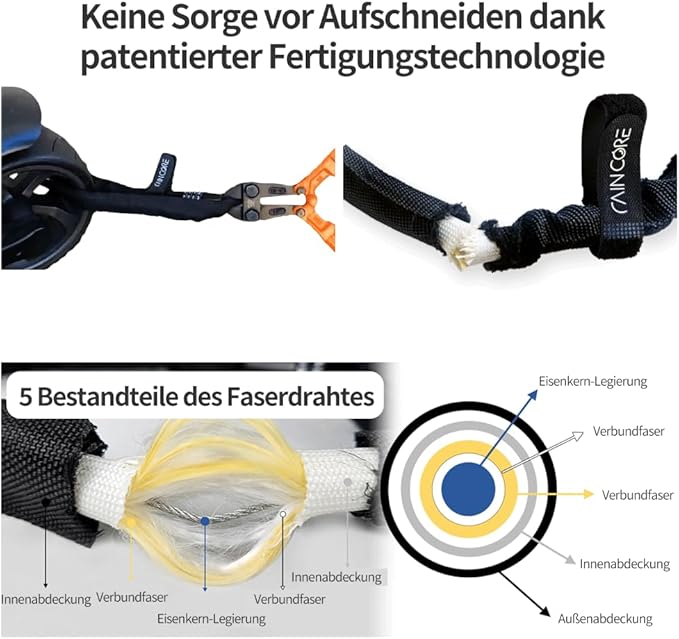 RAINCORE Light Weight Bike Cable Lock for Heavy Duti Anti Theft - 39inch (100cm) - 0.33lb (151g) - Bike Chain Lock with Chain Cutter Proof Fiber - Patented Korea - Security Cable (39 inches)