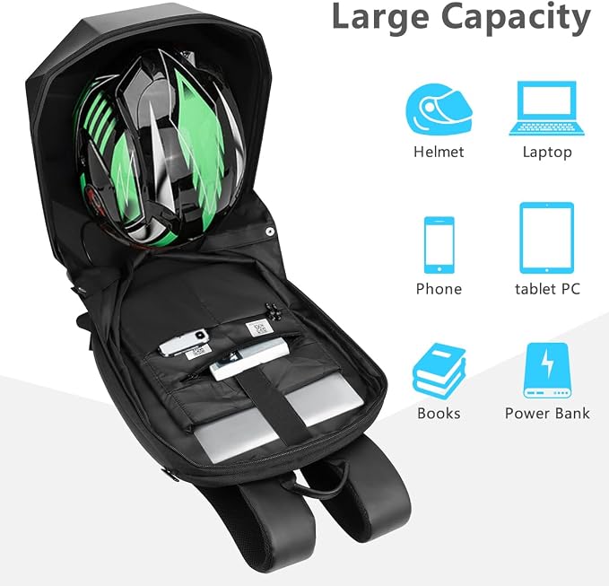 LED Motorcycle Backpack, LED Knight Backpack with App Control Programmable Full Color Screen, Large Capacity Hard Shell Waterproof Helmet/Laptop Backpack
