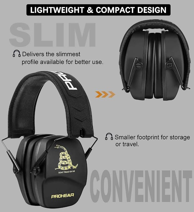 PROHEAR Ear Protection Safety Earmuffs for Shooting Noise Reduction Slim Hearing Protector