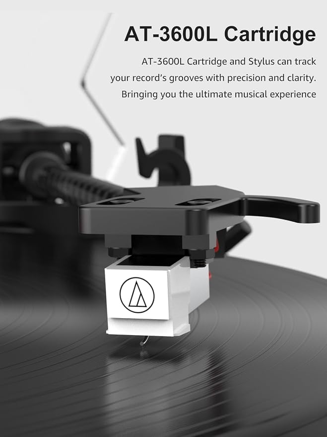 Record Player with Built in Speakers Bluetooth 5.3 Turntable Belt Drive 2-Speed Turntables for Vinyl Records High Fidelity Records Player with Magnetic Cartridge AT-3600L, Cool Light Strip, Black