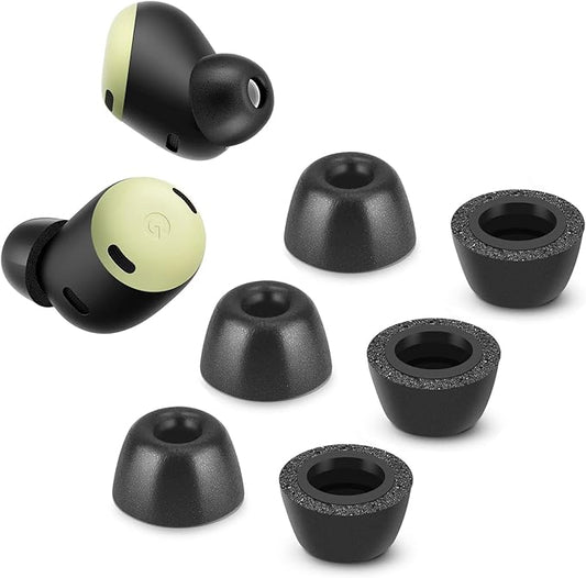 Memory Foam Tips for Google Pixel Buds Pro 1/2, Anti-Slip Replacement Ear Tips for Google True Wireless Earphones，Fit in The Charging Case, Perfect Noise Cancellation, 3 Pairs (Small, Black)
