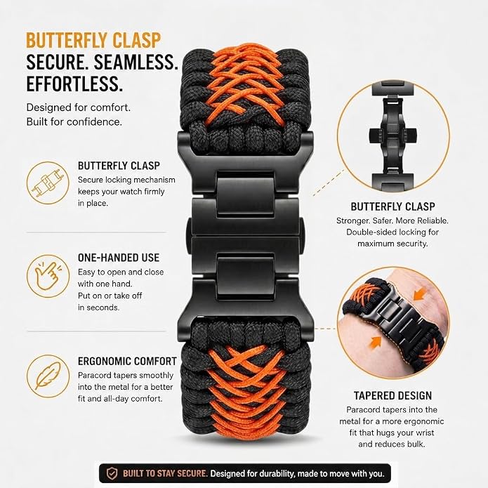 Tefeca Titan Series Paracord Band Compatible with Apple Watch Ultra 2/49mm, Series 10/46mm, 9/8/7/45mm, SE2/SE/6/5/4/44mm, and 3/2/1/42mm