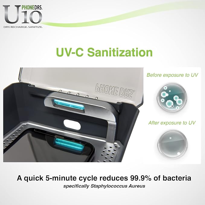 U10 UV-C Cell Phone Sanitizer with Dryer and Charger | Cleans, Dries and Charges All Phones