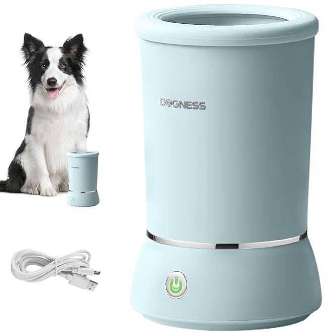 DOGNESS W01 Automatic Dog Paw Cleaner for Small to Medium Dogs (Light Blue) | Original Design | Premium Thick Materials | Rechargeable
