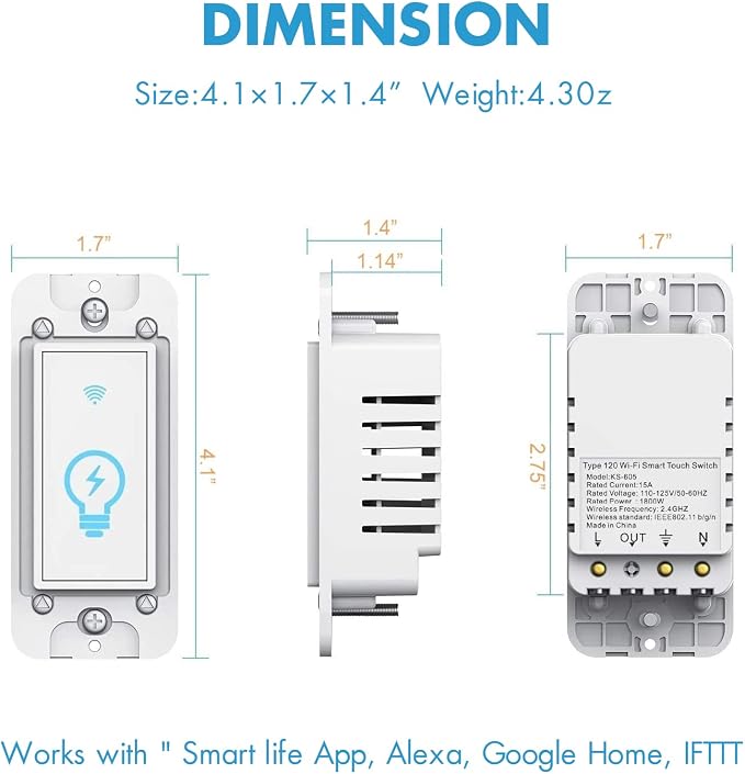 Micmi WiFi Light Switch, Alexa & Google Home Compatible, Timing Function, 3 Gang Smart Touch Switch
