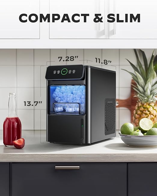 Silonn Ice Maker Coutertop - Portable Ice Cube Machine - 20lbs of Bullet Ice per Day, Makes Ice in 6 Minutes, Stainless Steel with Visible Water Level Window, Ideal for Kitchen, Office, and Camping