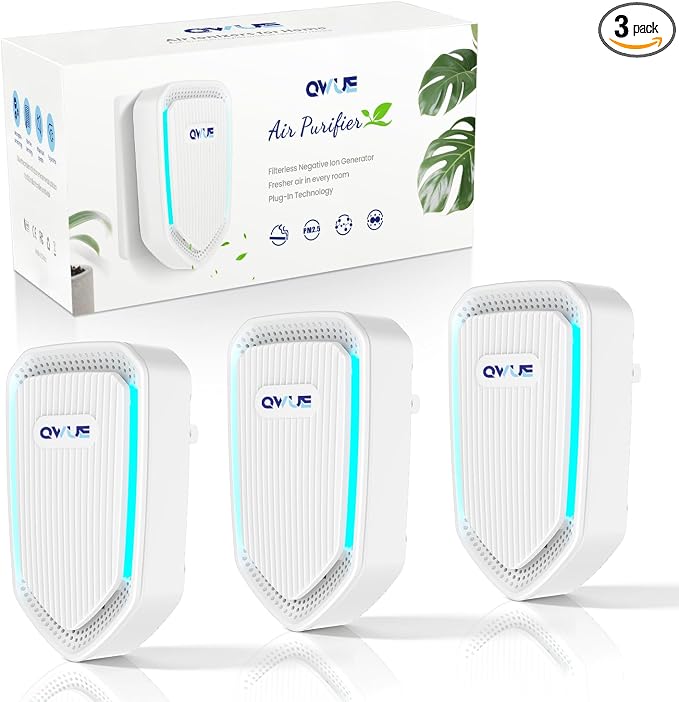 3Pack Air Ionizer Plug In, Filterless Home Negative Air Purifier, Quiet Air Freshener Portable Cleaner for Odors Smoke Dust, Air Purifiers for Home Office, Bedroom