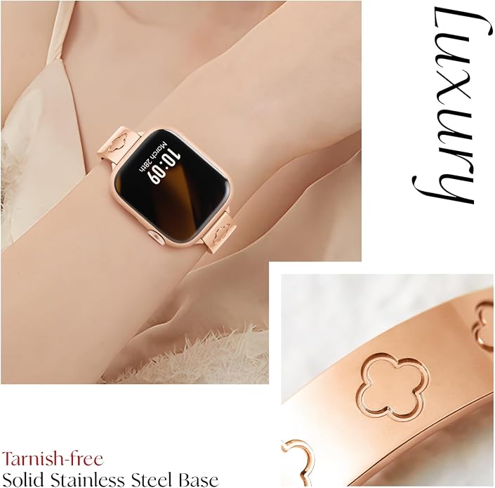 Missair Compatible with Apple Watch Band 38mm 40mm 41mm 42mm 44mm 45mm 46mm 49mm, Four Leaf Lucky Bracelet Women Dressy Stainless Steel Metal Clover Strap for iWatch Series 11 10 9 8 7 6 5 4 SE Ultra