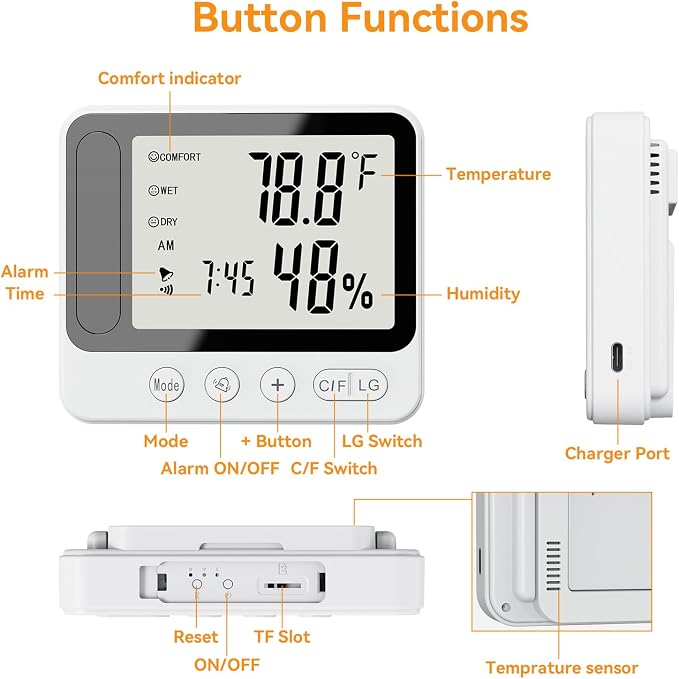 Hidden Camera Thermometer Hygrometer, 4K Discreet Nanny Camera - WiFi Remote View, Night Vision, Motion Detection,3-in-1 Wireless Spy Camera for Home/Office/Pet (White)