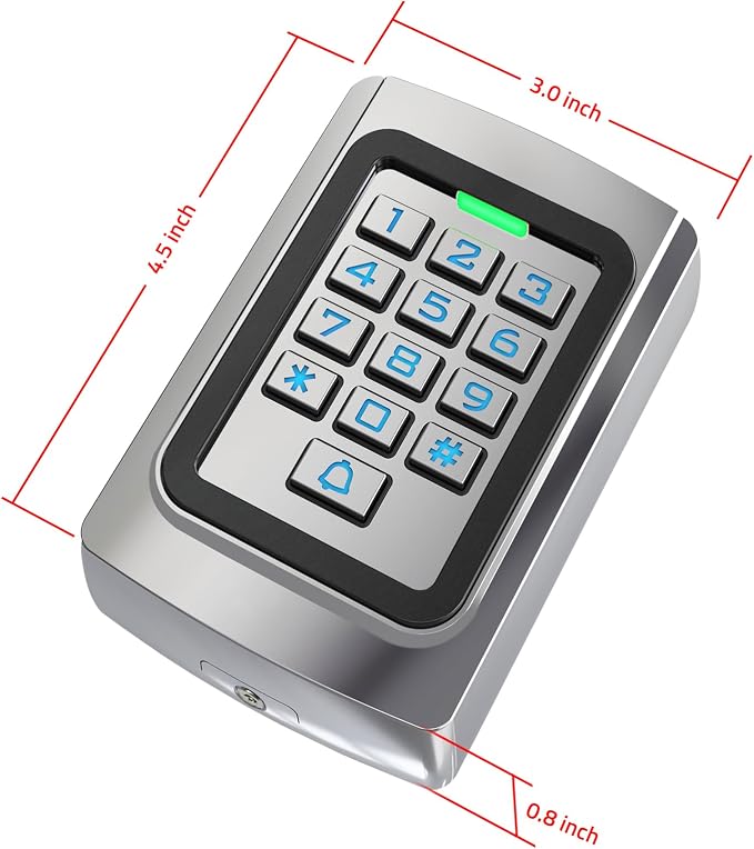 Universal Wired Access Control Keypad, 12V DC Metal Door Keypad, PIN Code & ID Card Key pad, IP68 Waterproof, 2000 Users, for Garage Door, Gate Opener, Magnetic Lock and Access Control Systems
