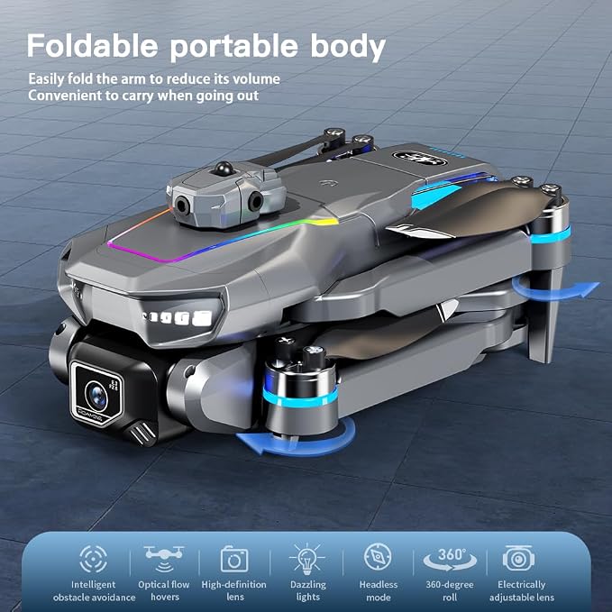 Drone with HD Camera for Adults, Foldable RC Drone with 4.3 Inch Screen on Controller, Brushless Motor, 5-Way Infrared Obstacle Avoidance, Electric Adjustable HD Camera, Optical Flow Positioning, Headless Mode, 360° Flip, Under 250g Lightweight Portabl...