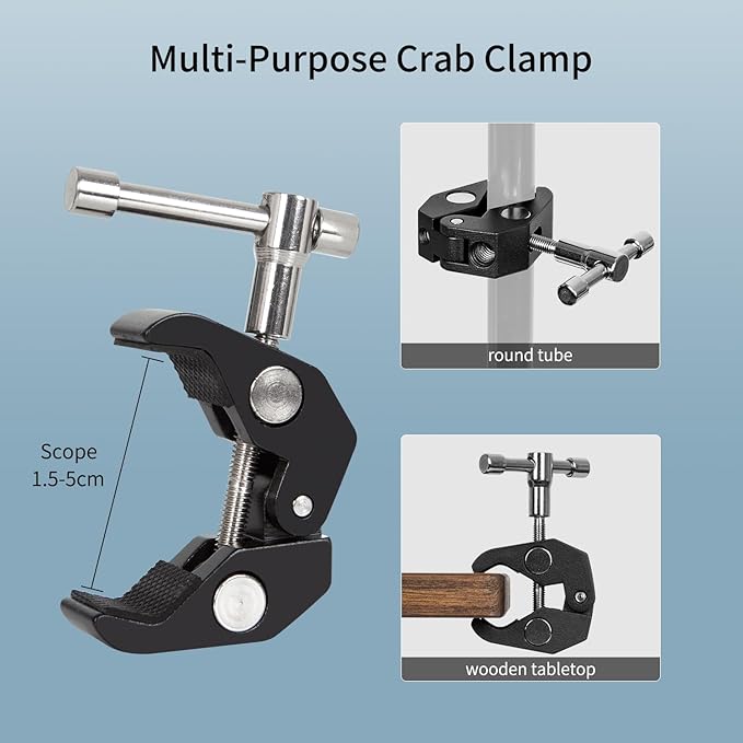 Adjustable Articulating Magic Arm with Clamp and Phone Holder Clip for Desk Mount, Desk Stand, Cell Phone Tripod