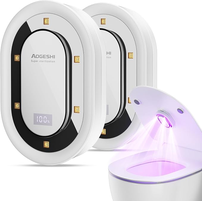 UV-C Toilet Lid Sanitizer 2 Pack, Hands-Free 99-Second Auto Cycle, Helps Reduce Odors, No Sprays or Residue, 180° Coverage, USB-C Rechargeable, Fits Most Toilet Lids