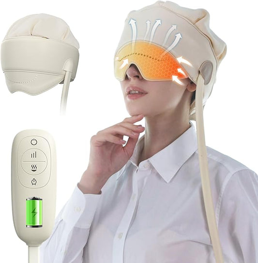 Head Massager for Headaches, Eye Massager with Heat, Electric Rechargeable Head and Eye Massage Tool for Stress Relief, Migraine Relief Massager for Forehead, 6 Zone Kneading