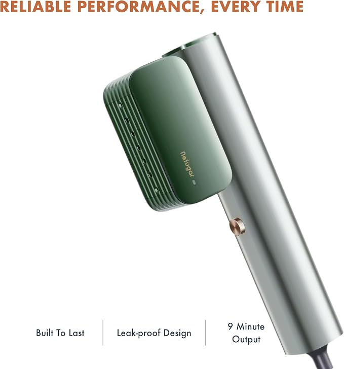 Nesugar G2 Travel Garment Steamer - Handheld Garment Steamer for Instant Wrinkle Smoothing - Rotating Head - Quick Heat-Up - Sleek Profile - Compact Size - Flat Ironing - Green