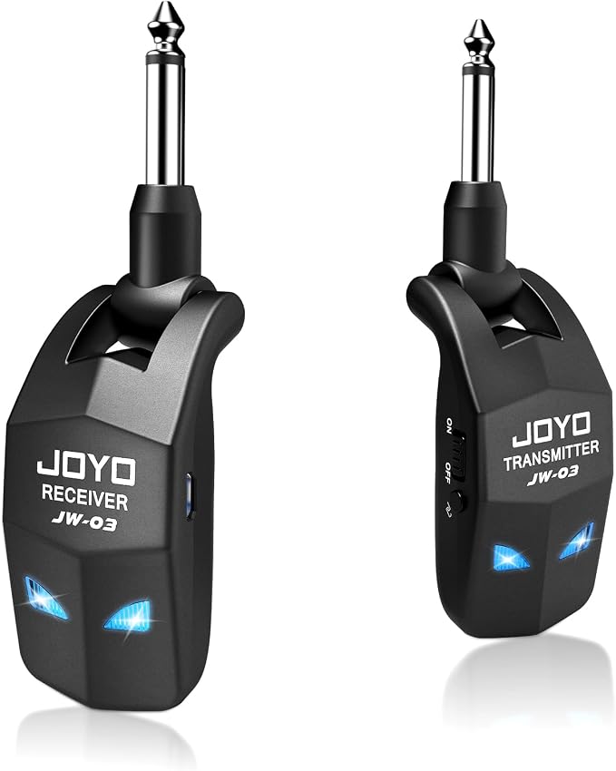 JOYO 2.4GHz Wireless Guitar System Rechargeable Transmitter and Receiver 4 Selectable Channels, 5ms Low Latency, 65ft Range, Up to 8 Hour Battery for Electric Guitar, Bass & Acoustic (JW-03)