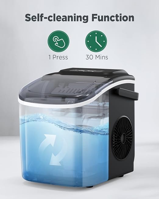 Silonn Ice Makers Countertop, 26Lbs/24H, Self-Cleaning Ice Machine, 9 Cubes Ready in 6 Mins, 2 Sizes of Bullet Ice, Ice Makers for Home Kitchen Office Bar Party, Black