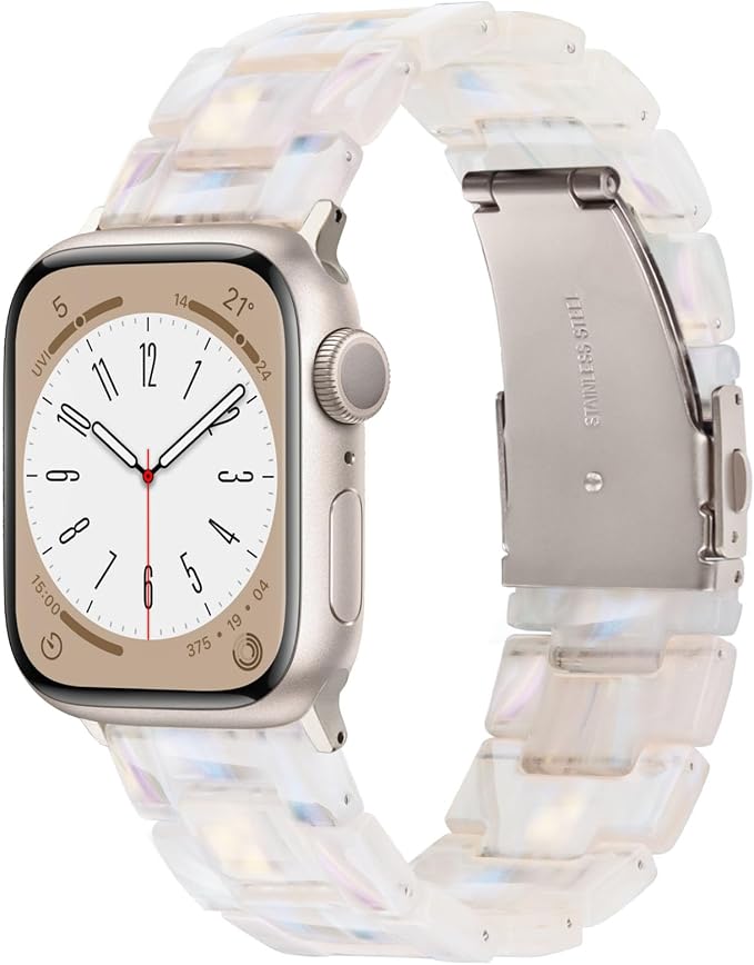 V-MORO Resin Bands Compatible with Apple Watch Series 8/9/10/11 Band 45mm/46mm Metal Buckle Fashion Jewelry iwatch Strap Women Bracelet for Series 7/SE/6/5/4/3/2/1/SE/SE 2(Aurora,42mm/44mm/45m/46/49mm