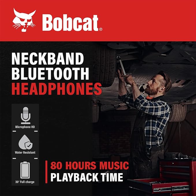CJ TECH Bobcat Neckband Bluetooth Headphones - Earphones with Microphone, 80H Battery, Fast Charging - IPX4 Sweatproof Sports Headphones for Running, Jobsite, Gym, and Workout