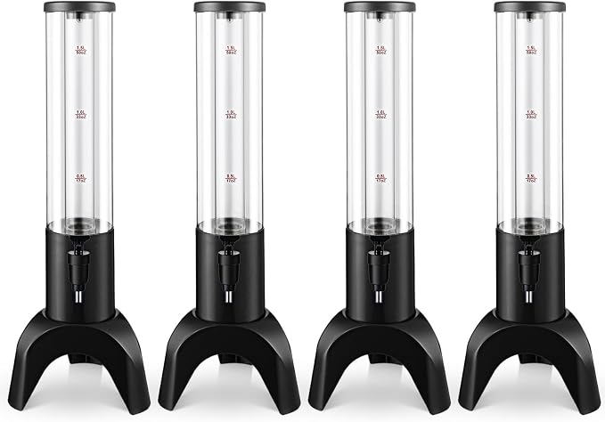 Baderke 4 Pcs Drink Tower Mimosa Tower Dispenser with Ice Tube Tabletop Beer Dispensers Liquor Juice Margarita Tower Beverage Dispensers for Home Bar Party(Black, 1.5 L)