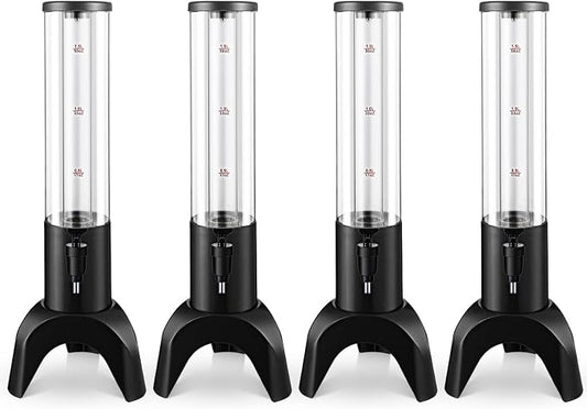 Baderke 4 Pcs Drink Tower Mimosa Tower Dispenser with Ice Tube Tabletop Beer Dispensers Liquor Juice Margarita Tower Beverage Dispensers for Home Bar Party(Black, 1.5 L)