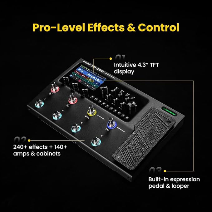 Valeton GP-200 Multi-Effects Guitar & Bass Processor Pedal with Amp Modeling, IR Loader, Expression Pedal, USB Audio Interface, Looper, Drum Machine + Gig Bag Bundle