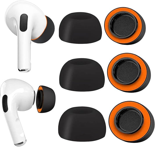 Memory Foam Ear Tips for AirPods Pro and AirPods Pro 2 Silicone Shield，Secure, Comfortable, Replacement Tip, Better Noise Cancellation, 3 Pairs Replacement Tips (Black, Assorted S/M/L)