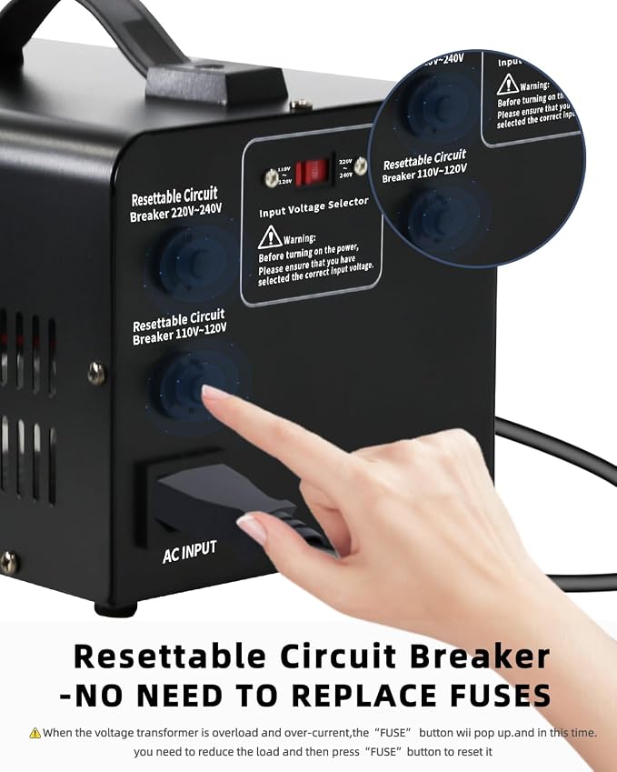 LVYUAN Voltage Converter Transformer 1000 Watt Step Up/Down Convert from 110V-120V to 220V-240Vt and from 220V-240V to 110V-120V with 2 US outlets, 2 Universal outlets, Resettable Circuit Breaker