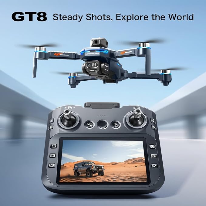 FPV Drone with HD Camera for Adults, RC Drones with 5 Inch LCD Screen on Controller, Brushless Motor, Follow Me, Auto Return, Waypoint Fly, Foldable RC Quadcopter with SD Card & 2 Batteries & Portable Carrying Case, Under 250g Indoor Outdoor Aerial Pho...