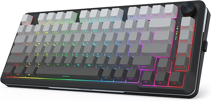 Redragon K681SP Wireless Mechanical Keyboard, Gasket Mounted RGB Gaming Keyboard with Volume Knob, Side Printed Keycaps, Pre-Lubed Linear Switches, 81 Keys 75％ Tri-Mode Hot Swappable for PC/Xbox/Ps4/5