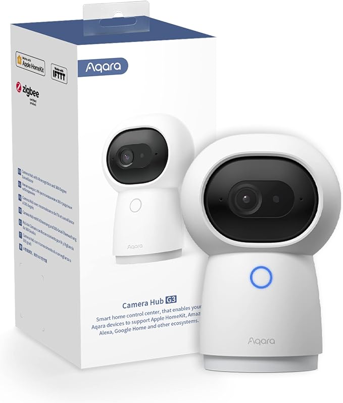 Aqara 2K Indoor Security Camera Hub G3, 360° Pan & Tilt Smart Cam | WiFi Security Camera for Baby & Pet, AI Facial & Gesture Recognition, Infrared Remote, Compatible with HomeKit Alexa IFTTT