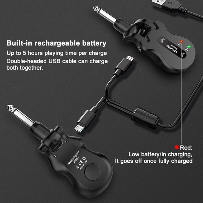 LEKATO 5.8Ghz Wireless Guitar System 4 Channels Audio Digital Guitar Transmitter Receiver