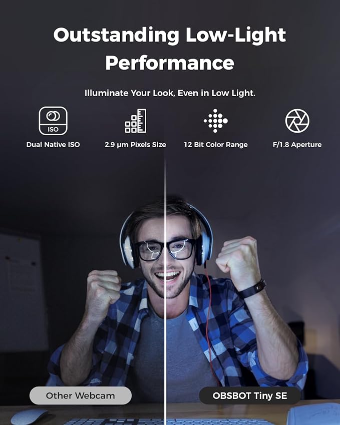 OBSBOT Tiny SE 1080P 100FPS Webcam for PC, AI Tracking PTZ Streaming Camera with 1/2.8" Sensor, Gesture Control, Dual ISO, Staggered HDR, Web Camera for Desktop Computer, Laptop, Meeting, Video Calls.