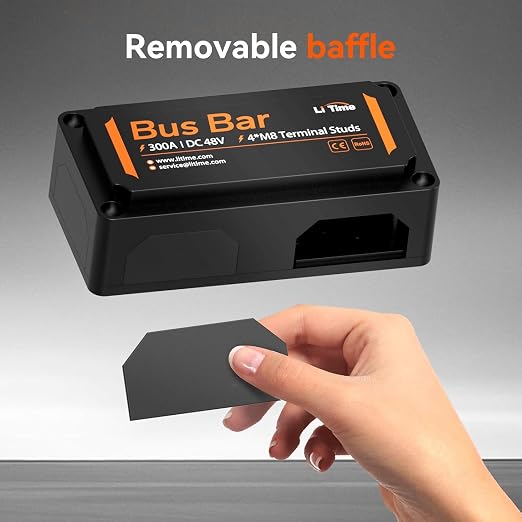 Litime 300A Bus Bar 2 Pack, Power Distribution Block with 4*M8 Terminal Posts, Max. DC 48V for Automotive, Marine, Solar Applications and Electrical System, Red+Black