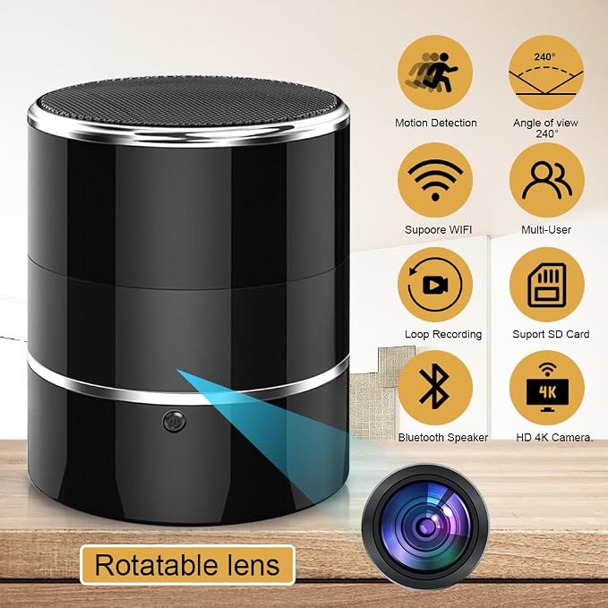 Hidden Spy WiFi Camera in Bluetooth Speaker with 240° Viewing Angle,Hd 1080P,Wireless Security Cameras,Nanny Cams Phone App,Motion Activated for Home Offices Store(2.4G /5G)