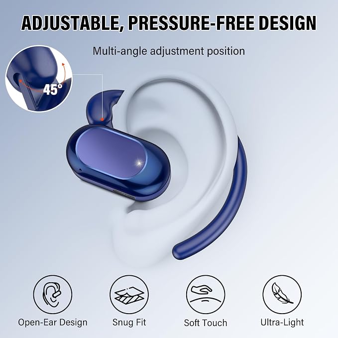 Open Ear Headphones, 2026 Over Ear Earbuds with 4 Noise Canceling Mic, 36H Wireless Earbuds Stereo Sound, IPX7 Waterproof Sports Headphones, Bluetooth 5.4 Headphones with Ergonomic Earhook for Running