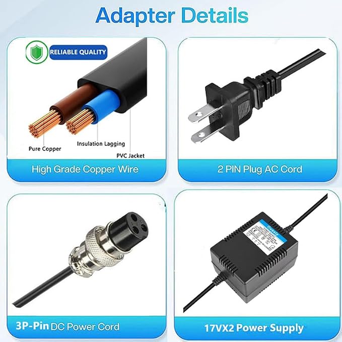 AC17VX2 1500mA for Mixing Console Mixer Power Supply AC Adapter 3-Pin Connector Plug for Yamaha F4/F7/6FX/MG82X/MG10U/MG10xuf/PA-10/Alesis Multimix 8 USB/MG16/MG166CX/MG166C/ MX1804X,Pedalboard Power