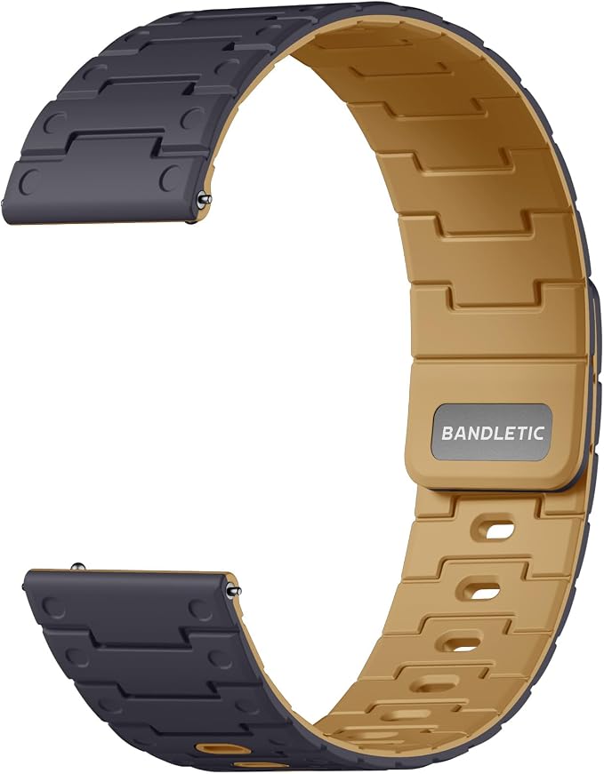 Bandletic 22 mm Quick Release Watch Band, Durable Silicone Magnetic Bands Compatible with Garmin Venu 3 Watch Band, Soft Rugged Sport Watchband Replacement Strap for Men Women, AnthraciteGray/Ochre