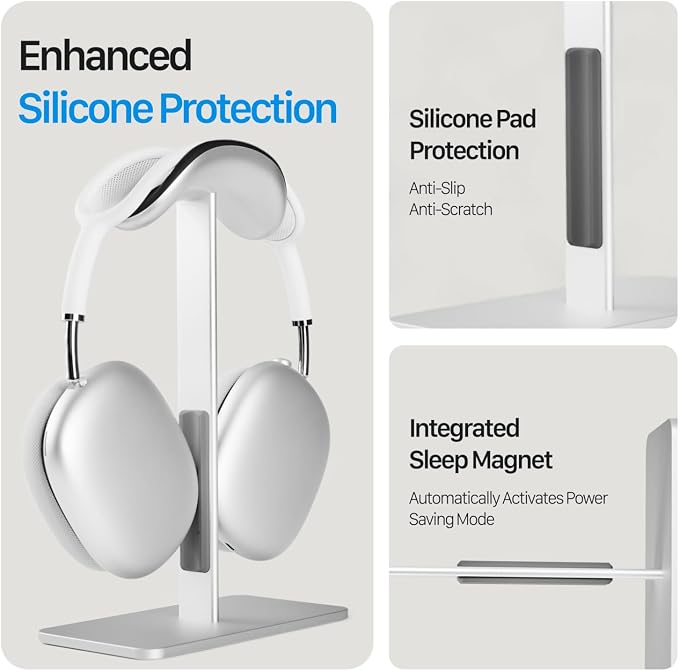 AirPods max Stand with Sleep Mode, Headphone Stand for Desk, Aluminum, Anti-Slip Base, Anti-Scratch Touch Surface(Silver)