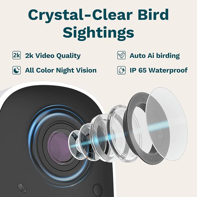 Smart Bird Feeder with Camera Solar Powered AI Identification 10,000+ Bird 2K UHD Video Live Instant Arrival Alerts and Real-Time Motion Detection Weatherproof Bamboo for Outdoor Birds Lovers