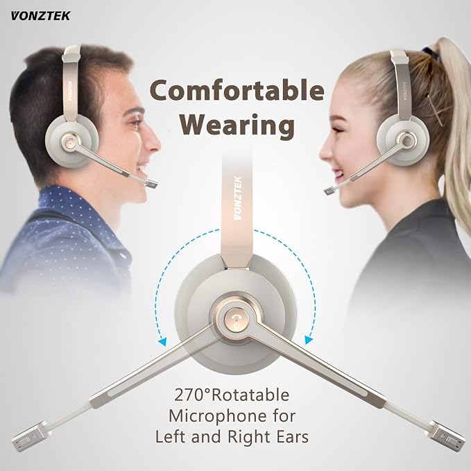 Bluetooth Headset with Microphone, Wireless Headphones with Noise Cancelling Mic, 26hrs talktime, On Ear Headphones with Mic Mute for Mac/Laptop/Zoom/Teams/Call Center/Office/Home Gold