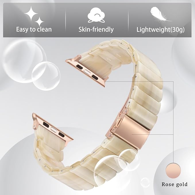 V-MORO Resin Band Compatible with Apple Watch Series 7/8/9/10 46mm/45mm/44mm/42mm Fashion Professional Strap for iWatch Series 6/5/4/3/2/1/SE/SE 2 Lightweight Bracelet Wristband Women(Classic Creamy)