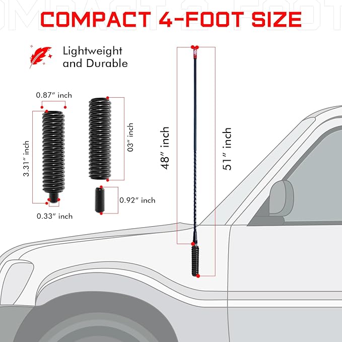 Prostick 4 Foot Fiberglass 1000 Watt Black CB Radio Antenna with Heavy Duty Black Stainless Steel Spring.