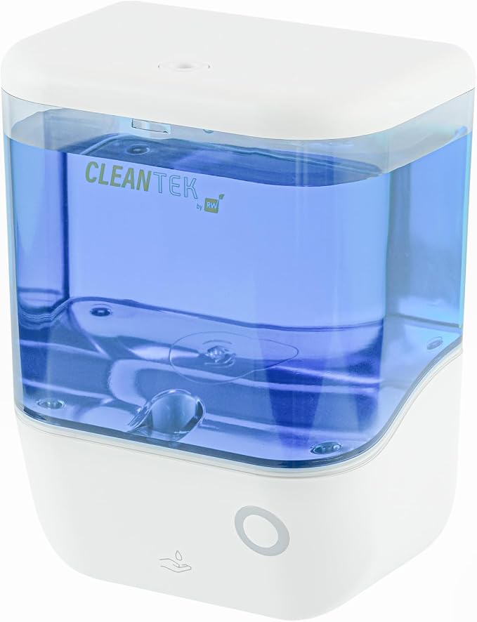 Restaurantware-Clean Tek Professional 34 Ounce Automated Soap Dispenser, 1 Touchless Wall-Mountable Soap Dispenser - Security Key, Arctic Blue Plastic Soap Dispenser, Transparent, for Liquid Soap