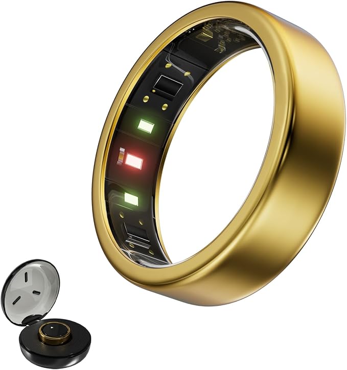 Smart Ring, Titanium Health & Fitness Tracker with Sleep, Heart Rate & SPO₂ Monitoring, Ultra-Light, 4–6 Day Battery, No Subscription, for Women & Men (Gold 7)