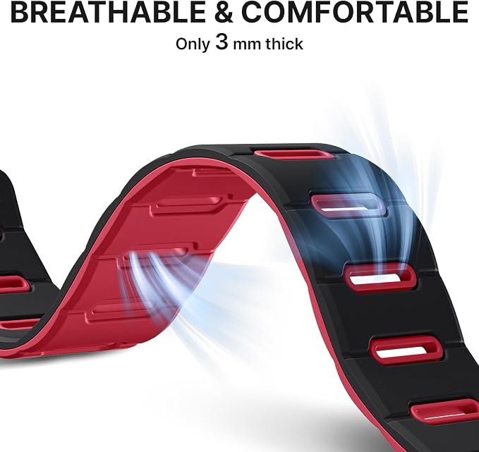 Bandletic Reversible Magnetic Straps Compatible with Apple Watch Bands 49mm/46mm/45mm/44mm/42mm(3/2/1) Men, Silicone Comfortable Strong Magnet for iWatch Series 11 10 Ultra SE3 9 8 7 6 5 4,Black Red